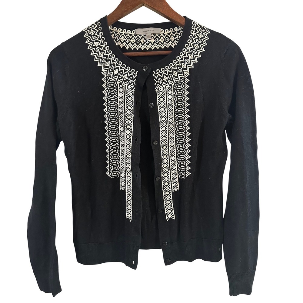 Classiques Entier Black‎ Aztec Embroidered Button Up Cardigan Sweater Size XS